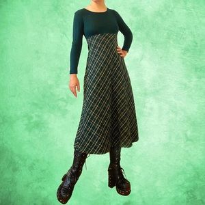 Vintage 90s Sweater Dress Forest Green Maxi Skirt Argyle Pattern Size 2